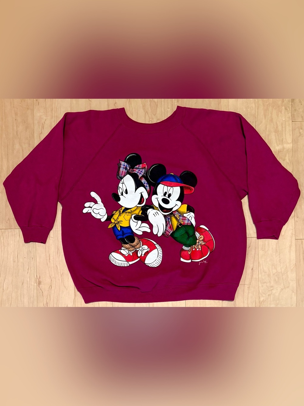 VTG Disney Mickey Minnie Mouse Crewneck Sweatshirt Purple Made in USA 2XL XXL